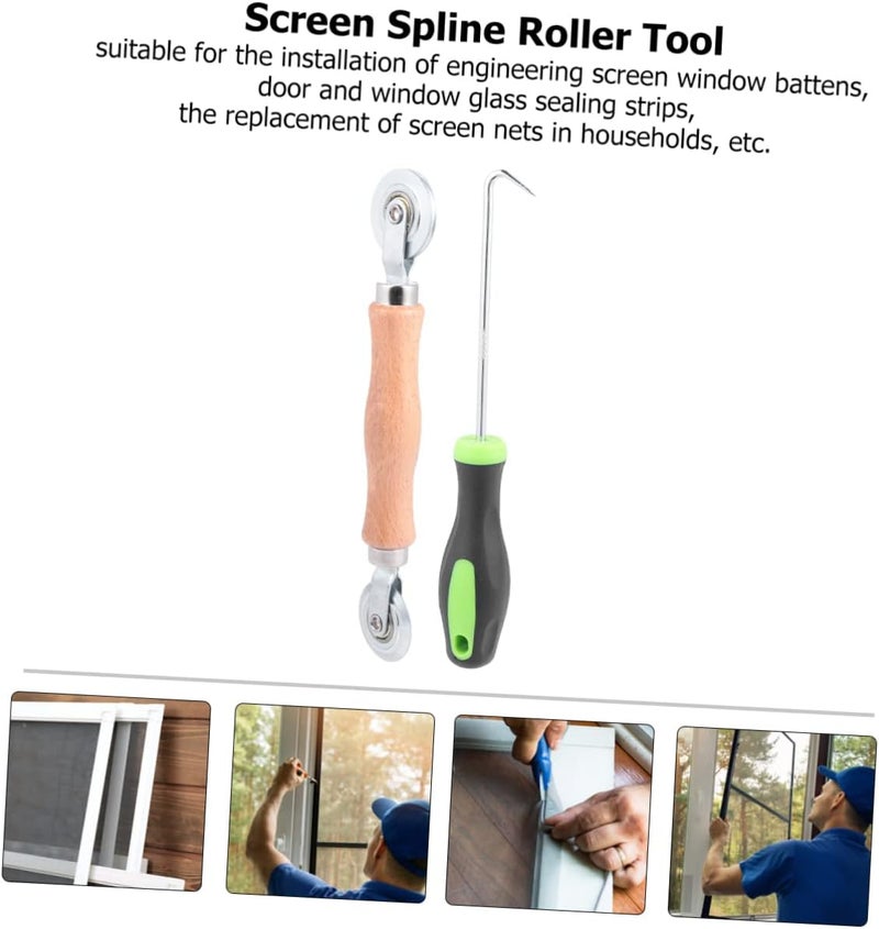 Generic 2 Pcs Roller Hook Rollers Net Door Hand Tool for Installing Screens Wooden Handle Rolling Tool Screen Roller Screen Rolling Tool Household Tool Accessories Stainless Steel Khaki - Image 5