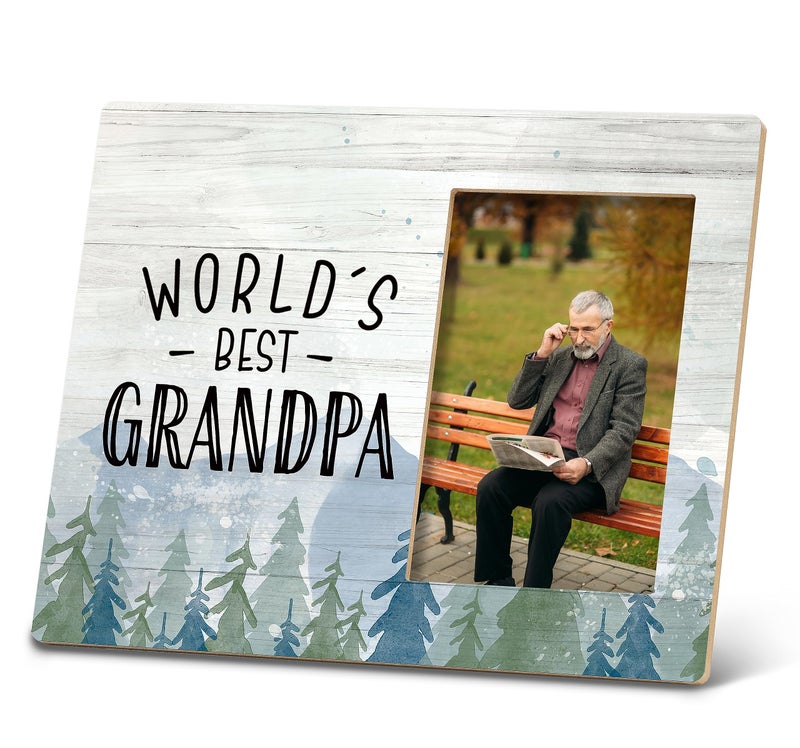 SRADMO Grandpa Gifts Christmas Birthday Picture Frame from Grandchildren Worlds Best Grandpa 10x8 Inch Wooden Tabletop Photo Frame