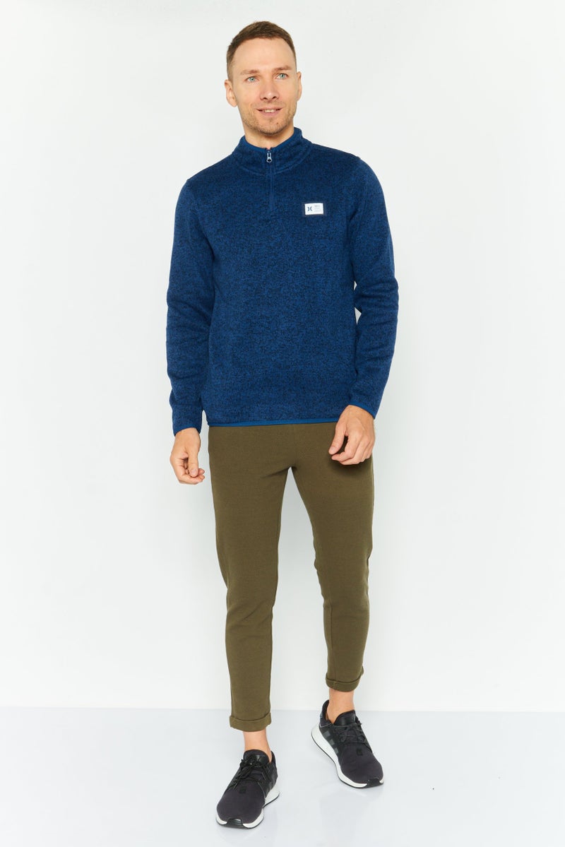 Hurley Men High Neck Long Sleeves Heather Sweatshirt, Navy - Image 2