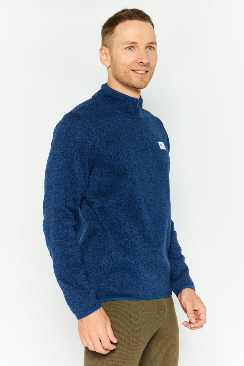 Hurley Men High Neck Long Sleeves Heather Sweatshirt, Navy - Image 3