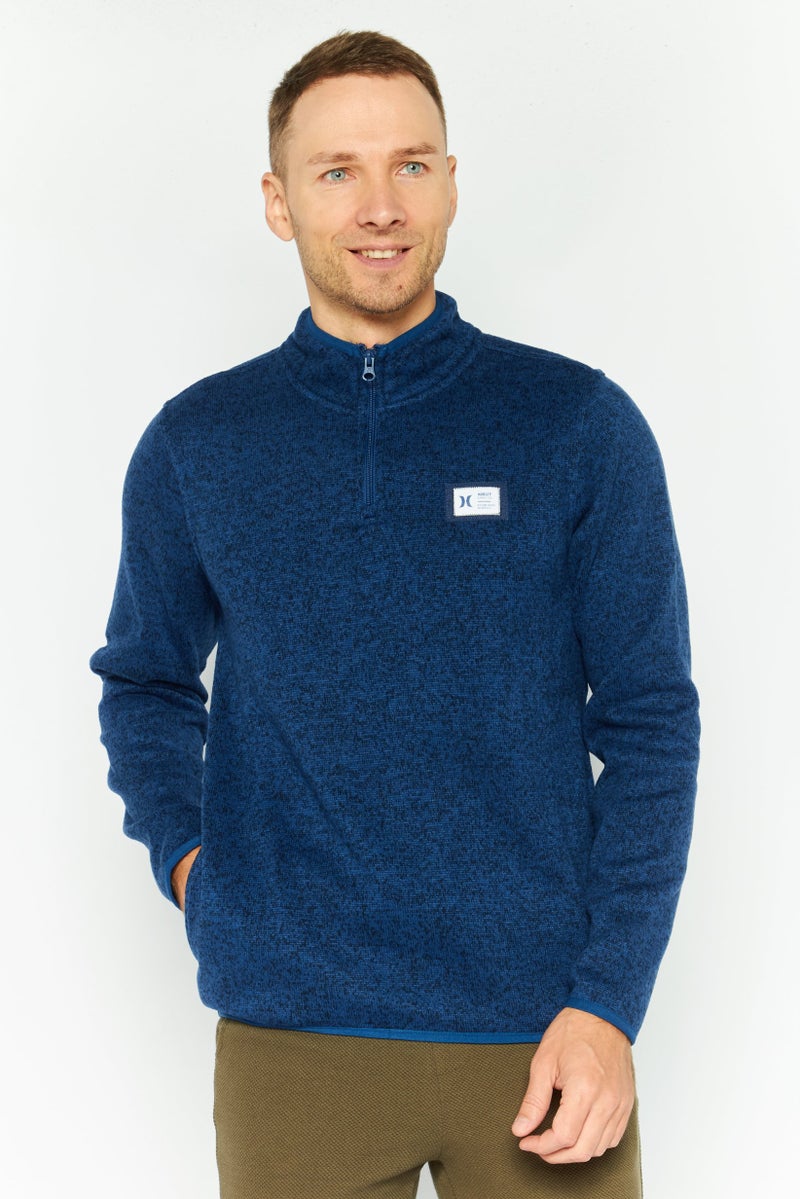 Hurley Men High Neck Long Sleeves Heather Sweatshirt, Navy - Image 1
