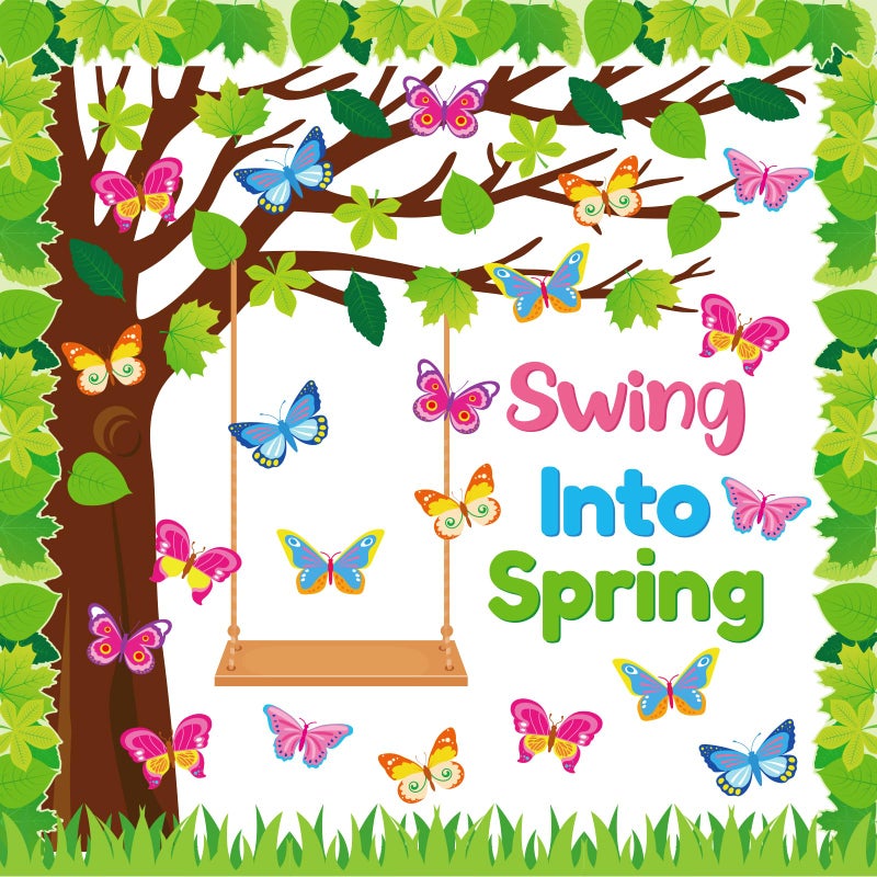 Kepeel Spring Butterfly Tree Bulletin Board Set Swing Into Spring Classroom Decorations Butterfly Name Tags Cutouts School Home Chalkboard Wall Window Decor for Teacher Preschool Elementary - Image 1