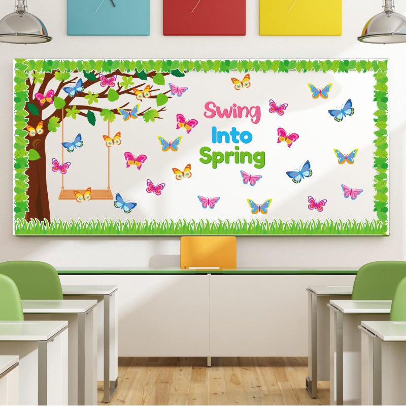 Kepeel Spring Butterfly Tree Bulletin Board Set Swing Into Spring Classroom Decorations Butterfly Name Tags Cutouts School Home Chalkboard Wall Window Decor for Teacher Preschool Elementary - Image 5