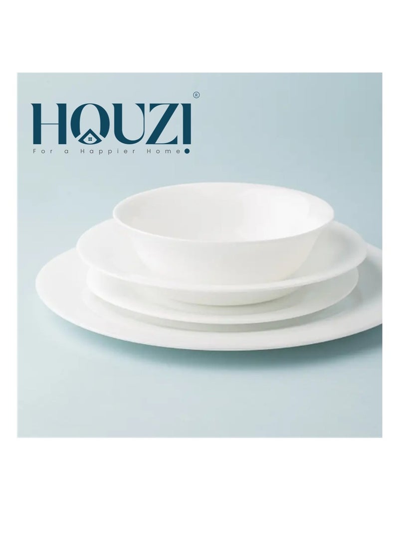 Houzi طقم عشاء هوزي 24 قطعة من الخزف الأوبال 8 أطباق عشاء 8 أطباق حلوى 8 سلطانيات آمن في غسالة الصحون والميكروويف والفريزر خالي من BPA مقاوم للحرارة - Image 4