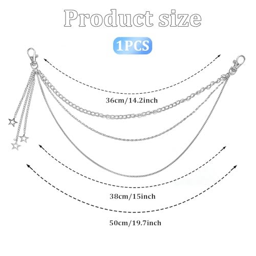 OWMOSYX Silver Star Pants Chain Layered Rock Wallet Jeans Trousers Chain Belt Vintage Goth Punk Hip Hop Body Accessories for Women Men (Tassel style) - Image 2