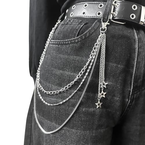 OWMOSYX Silver Star Pants Chain Layered Rock Wallet Jeans Trousers Chain Belt Vintage Goth Punk Hip Hop Body Accessories for Women Men (Tassel style) - Image 1