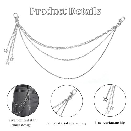 OWMOSYX Silver Star Pants Chain Layered Rock Wallet Jeans Trousers Chain Belt Vintage Goth Punk Hip Hop Body Accessories for Women Men (Tassel style) - Image 3