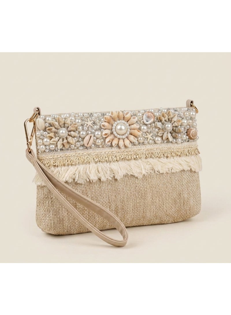 Elegant women's handbag decorated with pearls and shells - Image 2