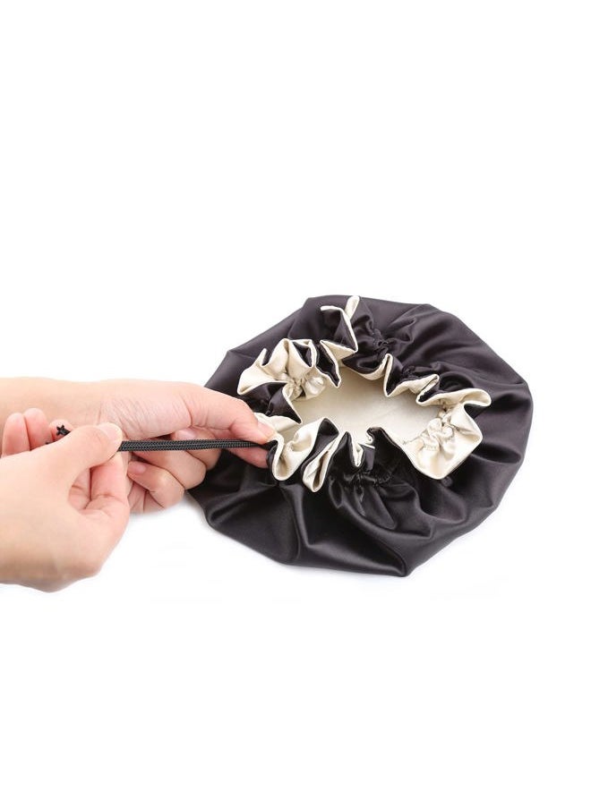 sent hair - Baby Satin Bonnet Sleeping Cap, Adjustable Kids Sleep Bonnet with Drawstring, Double Layer Night Hair Caps for 0-3 Years Old Kids/Child/Baby/Toddler (Black/Champagne) - Image 1