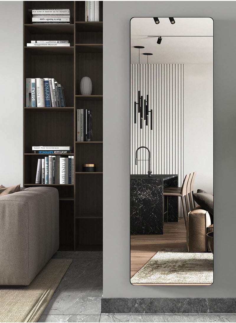 ماركة غير محددة مرآة كاملة الطول فوق الباب 150×40 سم، مرآة حائط كاملة الجسم، مرآة معلقة للباب، مرآة خلف الباب، مرآة بحجم كامل مثبتة على الحائط للغرفة، أسود  - Image 2