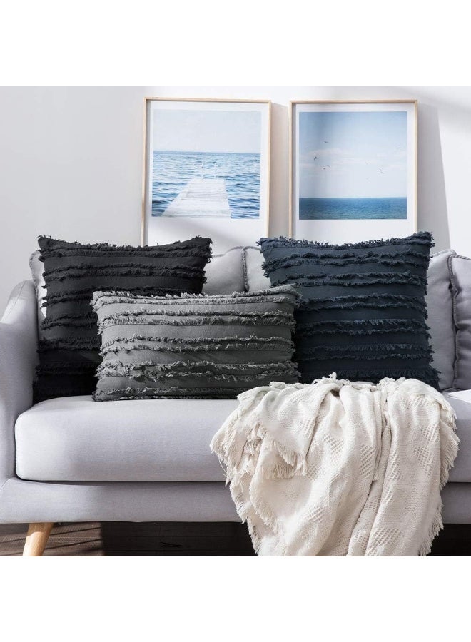 ميولي مجموعة Miulee من 2 وسادة من بوهو زخرفية يغطي أغطية وسادة النمط Jacquard مخططة لأريكة غرفة المعيشة أريكة غرفة نوم 18x18 بوصة البحرية - Image 4