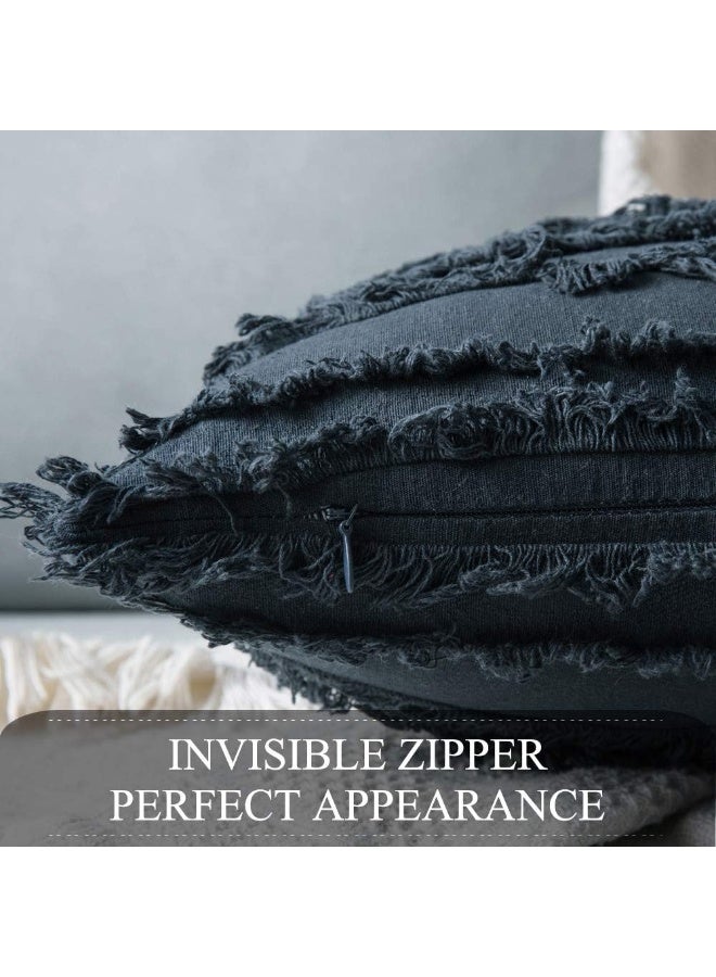 ميولي مجموعة Miulee من 2 وسادة من بوهو زخرفية يغطي أغطية وسادة النمط Jacquard مخططة لأريكة غرفة المعيشة أريكة غرفة نوم 18x18 بوصة البحرية - Image 2