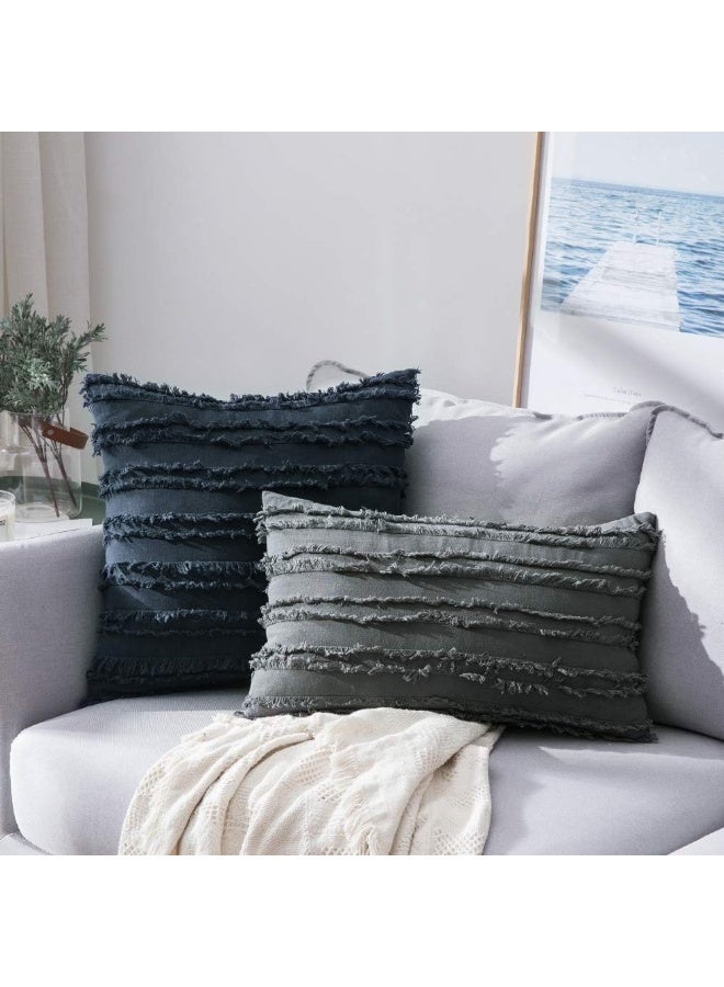 ميولي مجموعة Miulee من 2 وسادة من بوهو زخرفية يغطي أغطية وسادة النمط Jacquard مخططة لأريكة غرفة المعيشة أريكة غرفة نوم 18x18 بوصة البحرية - Image 3