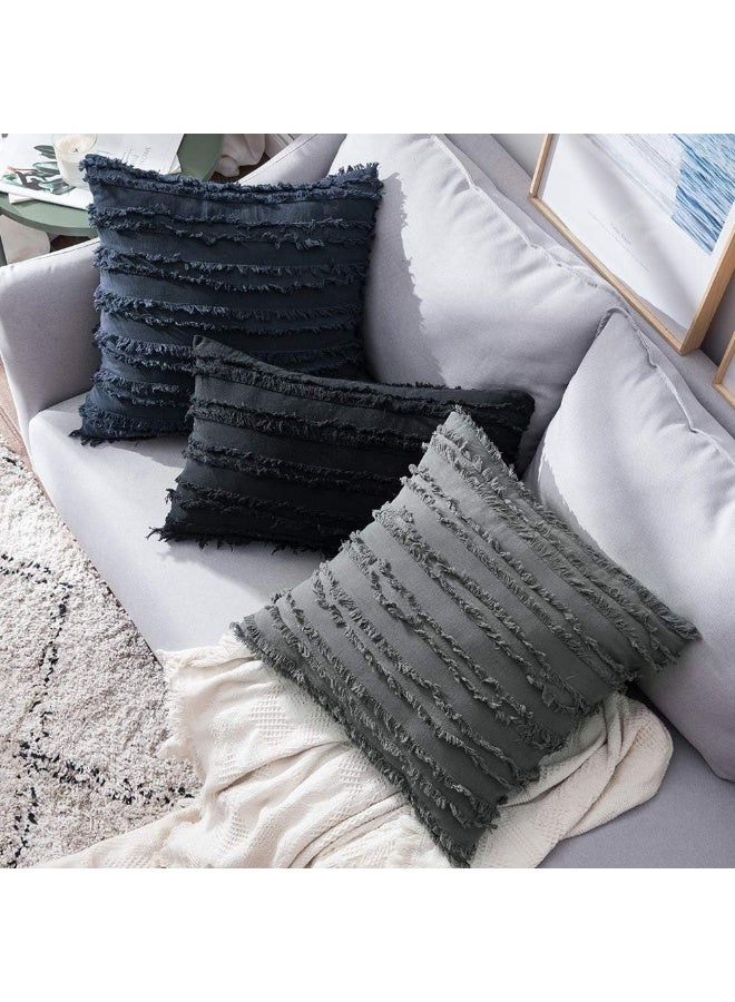 ميولي مجموعة Miulee من 2 وسادة من بوهو زخرفية يغطي أغطية وسادة النمط Jacquard مخططة لأريكة غرفة المعيشة أريكة غرفة نوم 18x18 بوصة البحرية - Image 5