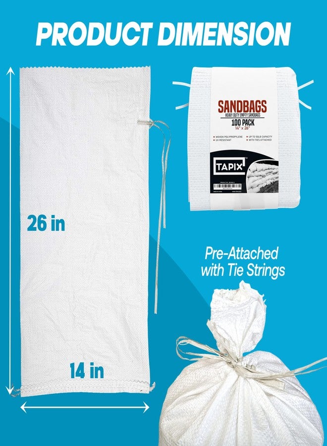 TAPIX Sand bags with Ties 14" x 26" (Pack of 100) - Sand bags for Flooding, Woven Polypropylene Sandbags, 50 lbs Capacity, 14x26 inches, White - Image 2