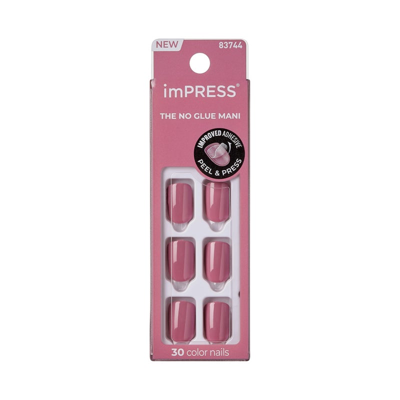 Impress KISS imPRESS No Glue Mani Press On Nails, 'Petal Pink', Pink, Short Size, Squoval Shape, Includes 30 Nails, Prep Pad, Instructions Sheet, 1 Manicure Stick, 1 Mini File - Image 1