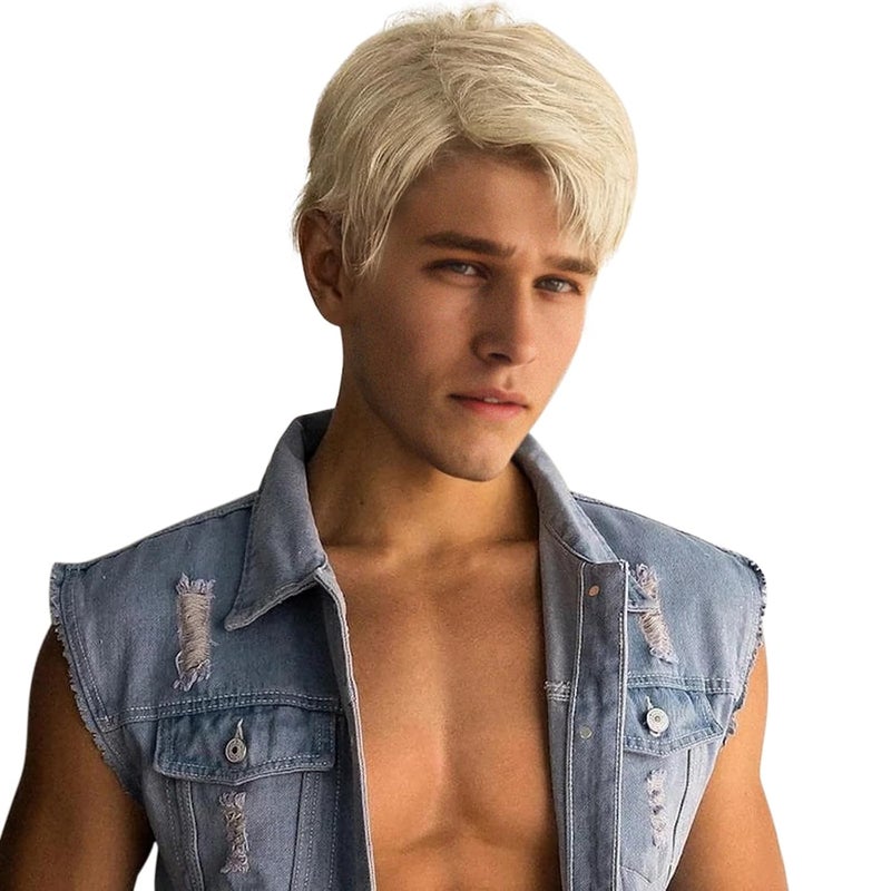 BECUS Men Blonde Wig Men Natural Wig for Men Blonde Wig Cosplay for Halloween Rockstar Party Anime Synthetic Wig(Blonde)