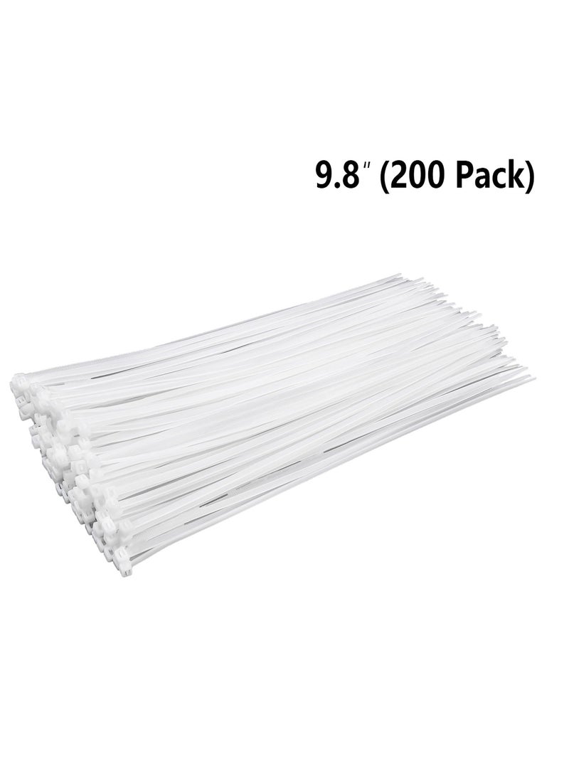 9.8-Inch (200 Pack) With Built-In Lock Small Zipper Zip Tie Nylon Zip Tie Suitable For Indoor And Outdoor Use, White - Image 1
