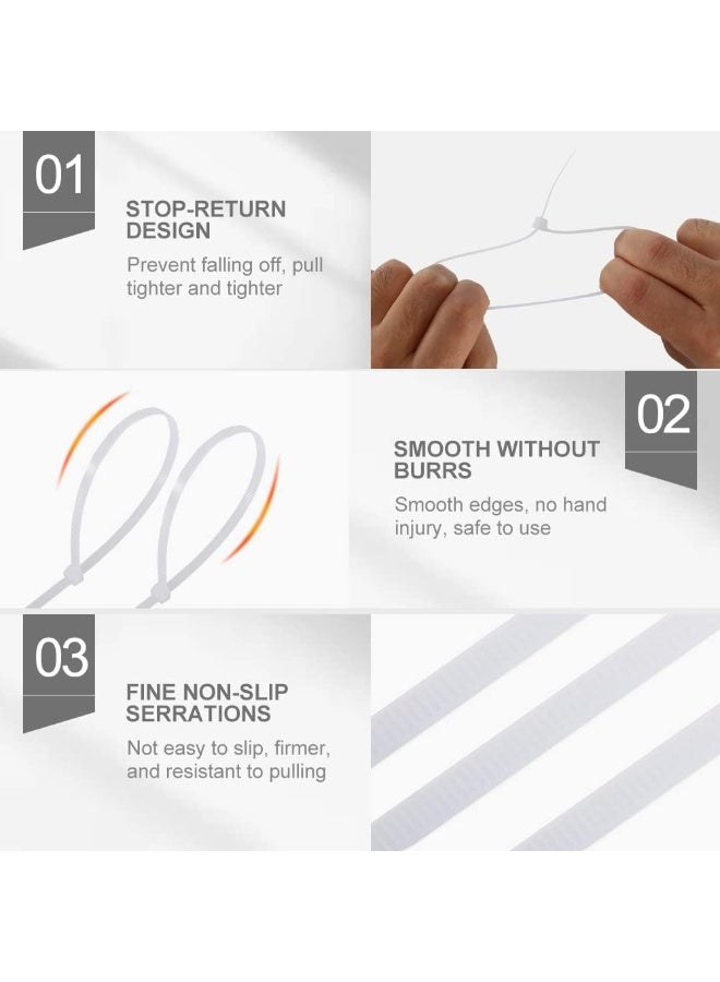 9.8-Inch (200 Pack) With Built-In Lock Small Zipper Zip Tie Nylon Zip Tie Suitable For Indoor And Outdoor Use, White - Image 4
