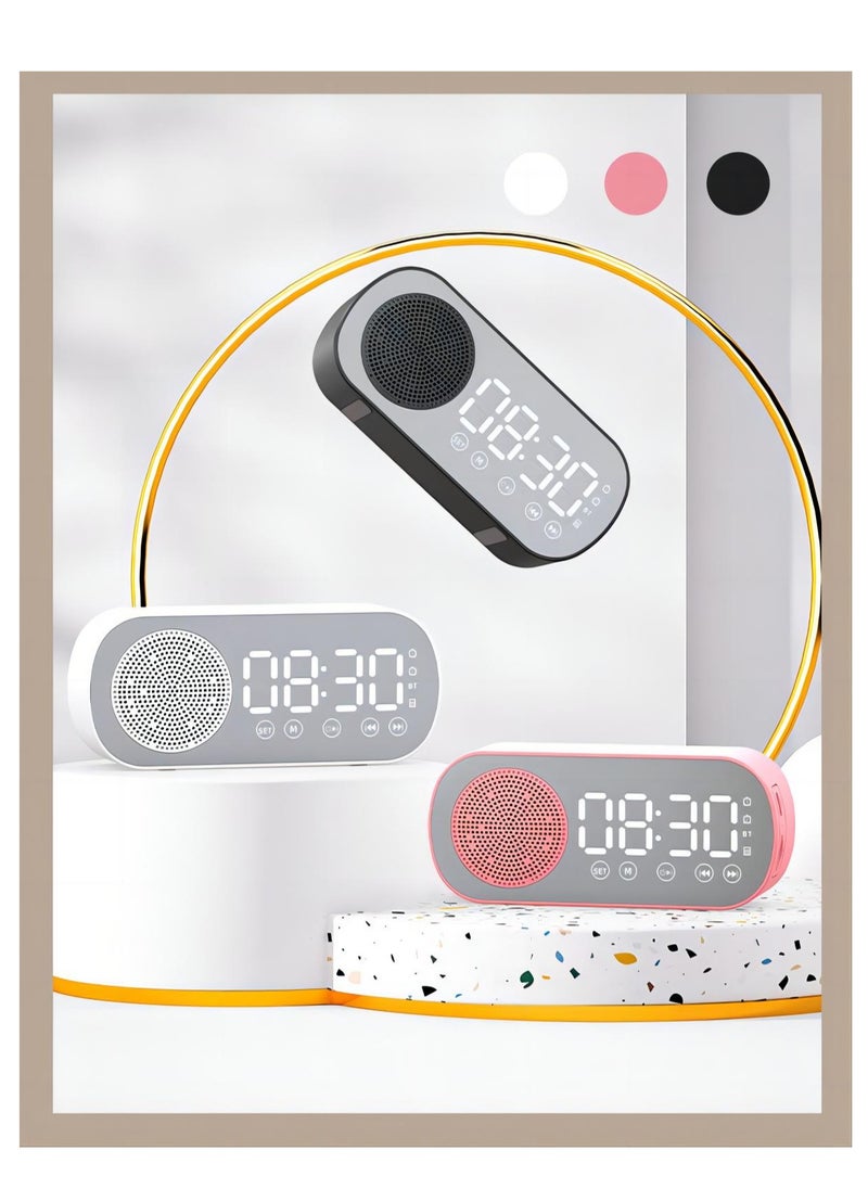 SYOSI - Digital Dual Alarm Clock, Multi Function Rechargeable Bluetooth 5.0 Speaker LED Display Mirror Desk Alarm Clock with FM Radio Support TF Card for Hotel Office Bedroom Travel White - Image 1
