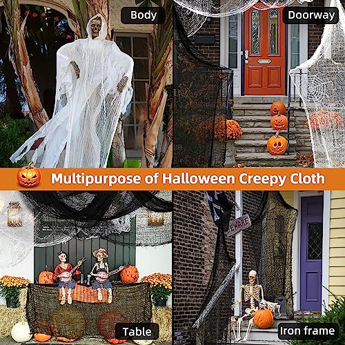 Xgunion Creepy Cloth 6Pcs 30×72inch Black Spooky Scary Gauze Decor Halloween Decorations for Party Indoor Outdoor (4Black + 2White) - Image 4