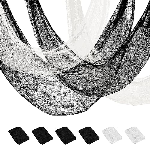 Xgunion Creepy Cloth 6Pcs 30×72inch Black Spooky Scary Gauze Decor Halloween Decorations for Party Indoor Outdoor (4Black + 2White) - Image 1