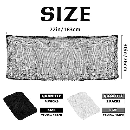 Xgunion Creepy Cloth 6Pcs 30×72inch Black Spooky Scary Gauze Decor Halloween Decorations for Party Indoor Outdoor (4Black + 2White) - Image 2