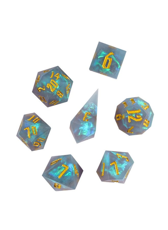 cusdie Frosted Dice Sharp Edges Dnd Dice, 7 Pcs D&D Dice, Handcrafted Polyhedral Dice Set, For Role Playing Game Mtg Pathfinder(Grey)  - Image 1