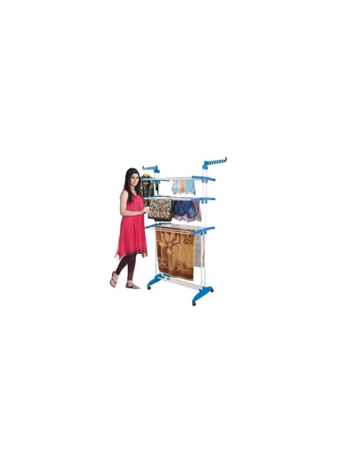 کاتانس Retractable Drying Rack Clothes Garment Airer 4-tier Stainless Steel, Indoor Outdoor Use with Lockable Wheels / Blue Color - Image 2