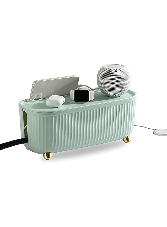 promass Cable Management Box, Insulated Plastic Cable Organizer Box with Lids, Durable Power Strips Chargers Protectors Wire Box, Power Strip Holder for Living Room, Bedside, Office Desk (Green) - Image 1