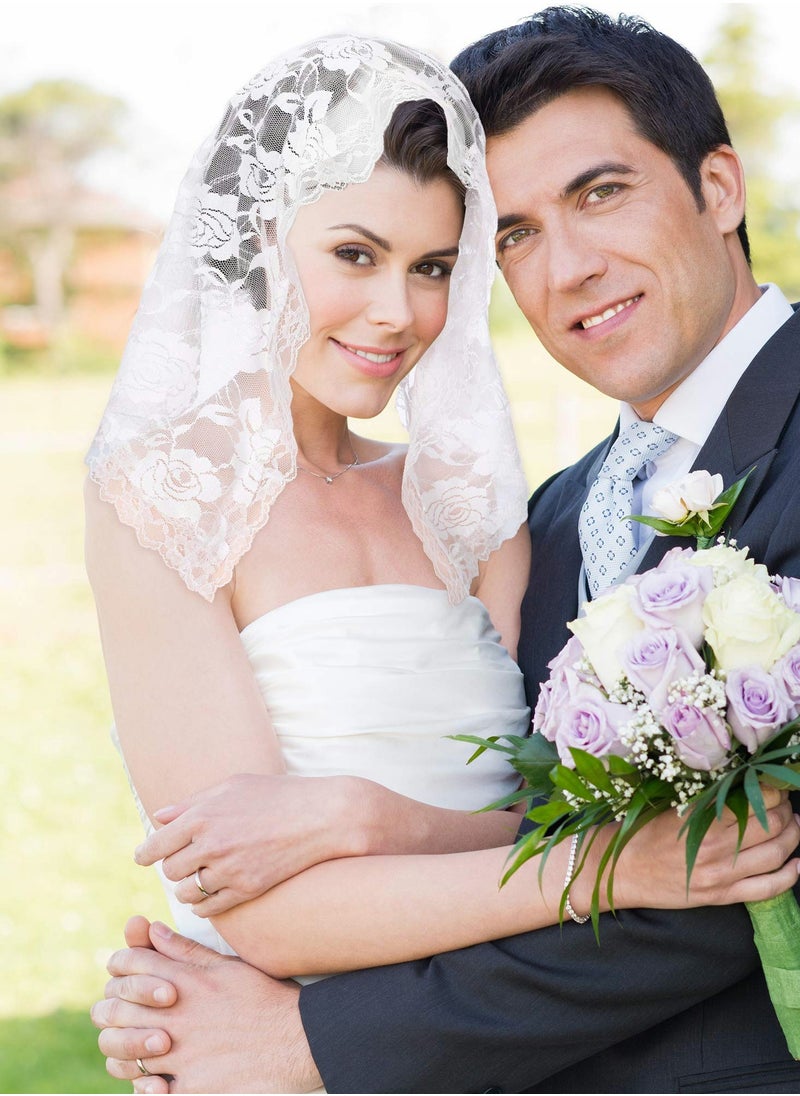 SYOSI - 2 Pieces Floral Lace Veil Head Covering Mantilla Veils Wedding Bridal Veil Headscarf Shawl Short Scarf Wrap Mass Head Cover for Bridal Women Wedding Photography Cosplay Party - Image 1