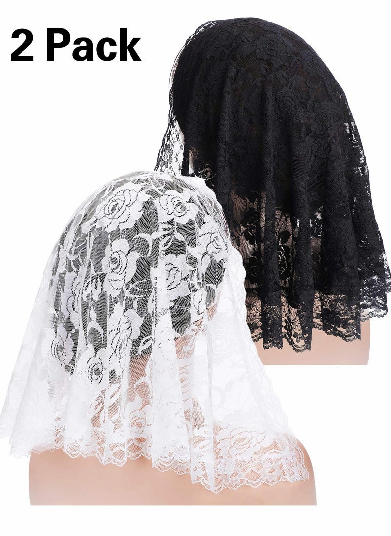 SYOSI - 2 Pieces Floral Lace Veil Head Covering Mantilla Veils Wedding Bridal Veil Headscarf Shawl Short Scarf Wrap Mass Head Cover for Bridal Women Wedding Photography Cosplay Party - Image 1
