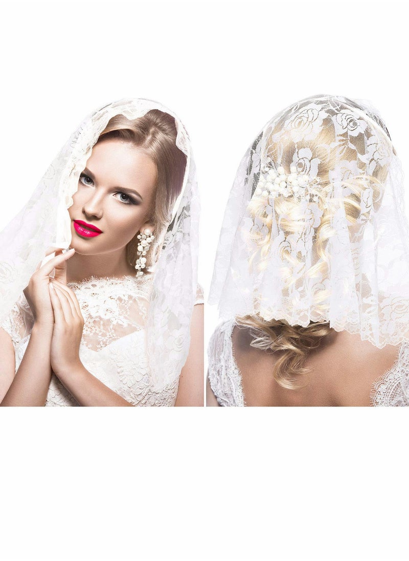 SYOSI - 2 Pieces Floral Lace Veil Head Covering Mantilla Veils Wedding Bridal Veil Headscarf Shawl Short Scarf Wrap Mass Head Cover for Bridal Women Wedding Photography Cosplay Party - Image 1