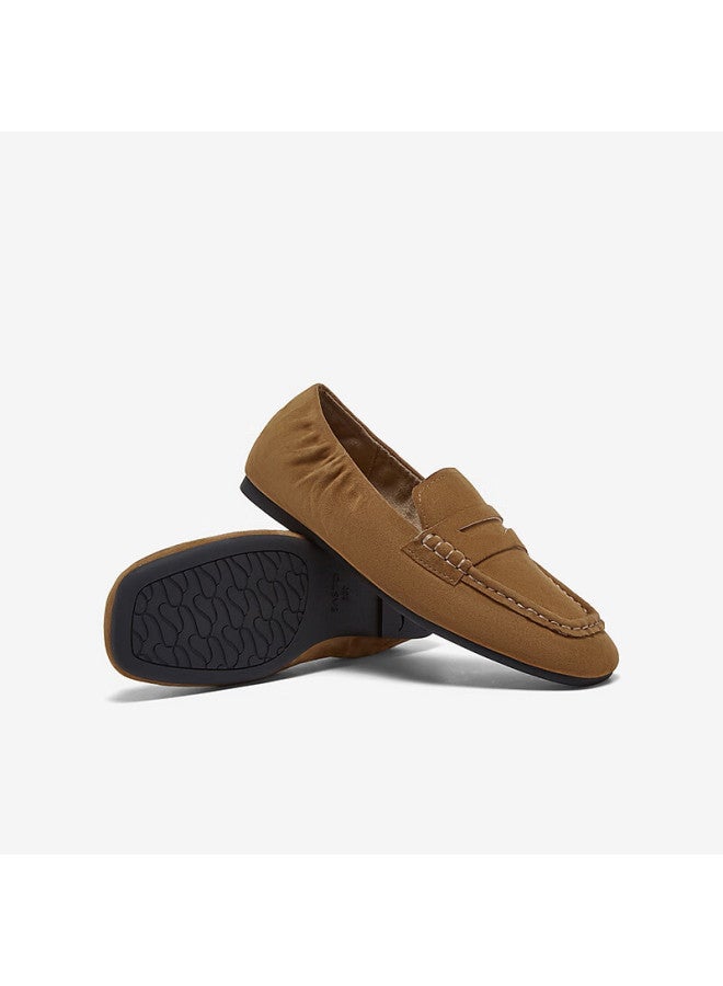 Basto 26 Spring Loafers Retro Commuter Square Toe Women's Flats Uxe01aa6 Camel Size 35 - Image 3