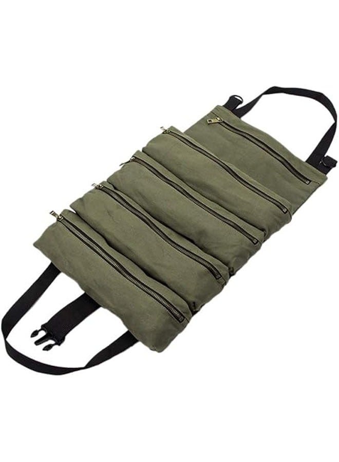 Roll-up kit, canvas wrench roll bag, tool bag roll bag, 5 zippered kits, multi-tool bag organization, multi-tool kit (green) - Image 1