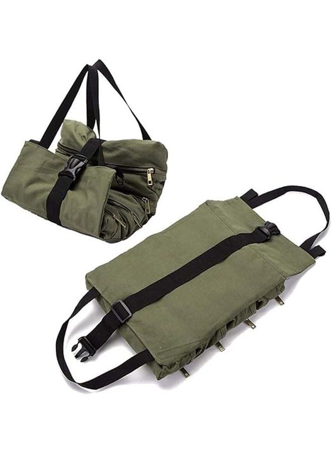 Roll-up kit, canvas wrench roll bag, tool bag roll bag, 5 zippered kits, multi-tool bag organization, multi-tool kit (green) - Image 2