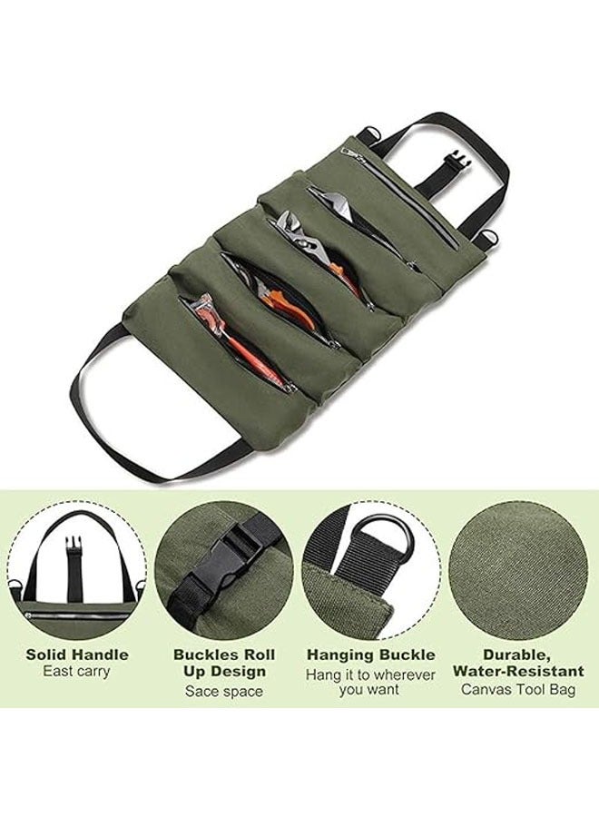 Roll-up kit, canvas wrench roll bag, tool bag roll bag, 5 zippered kits, multi-tool bag organization, multi-tool kit (green) - Image 3