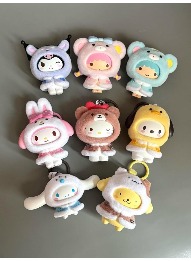 MINISO x Sanrio Characters Little Cape Collection Flocked Face-Changing Vinyl Plush Pendant Blind Box, Full Display Set of 8 Sealed Mystery Boxes, Character Collectible for Display and Gifting - Image 1
