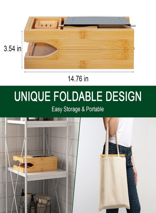 BAMBUROBA Bamboo Bathtub Caddy Tray Expandable for Luxury Bath, Bath Accessories & Table with Wine Glass Holder, Book Stand Bathroom Organizer with Extending Sides for Men/Women,Natural - Image 5