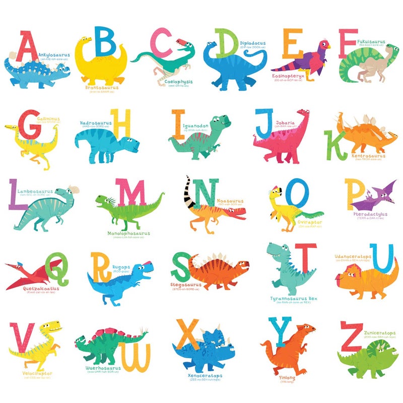 DECOWALL DS8033 AZ Dinosaur Alphabet Small Kids Wall Stickers Decals Peel and Stick Removable for Nursery Bedroom Living Room Art murals Decorations