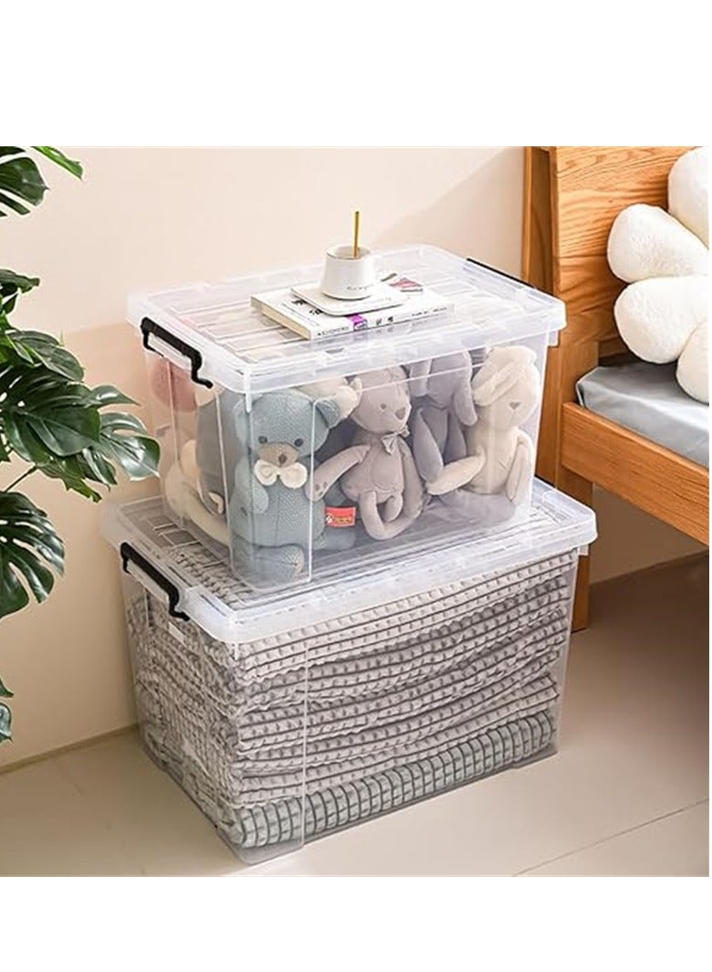 2 Pack Clear Plastic Storage Box, Storage Bins Organizer with Lids, Large Capacity Stackable Transparent Storage Container, Storing Clothes, Shoes, Toys, Books, DVDs, CDs (Transparent, 70L) - Image 1