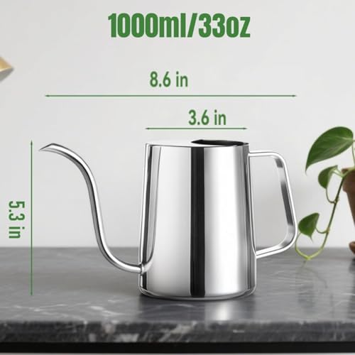 Doseno Watering Can for Indoor Plants, Indoor Watering Can with Long Spout and Handle Rust-Proof 304 Stainless Steel Material (1000ml/34oz) - Image 2