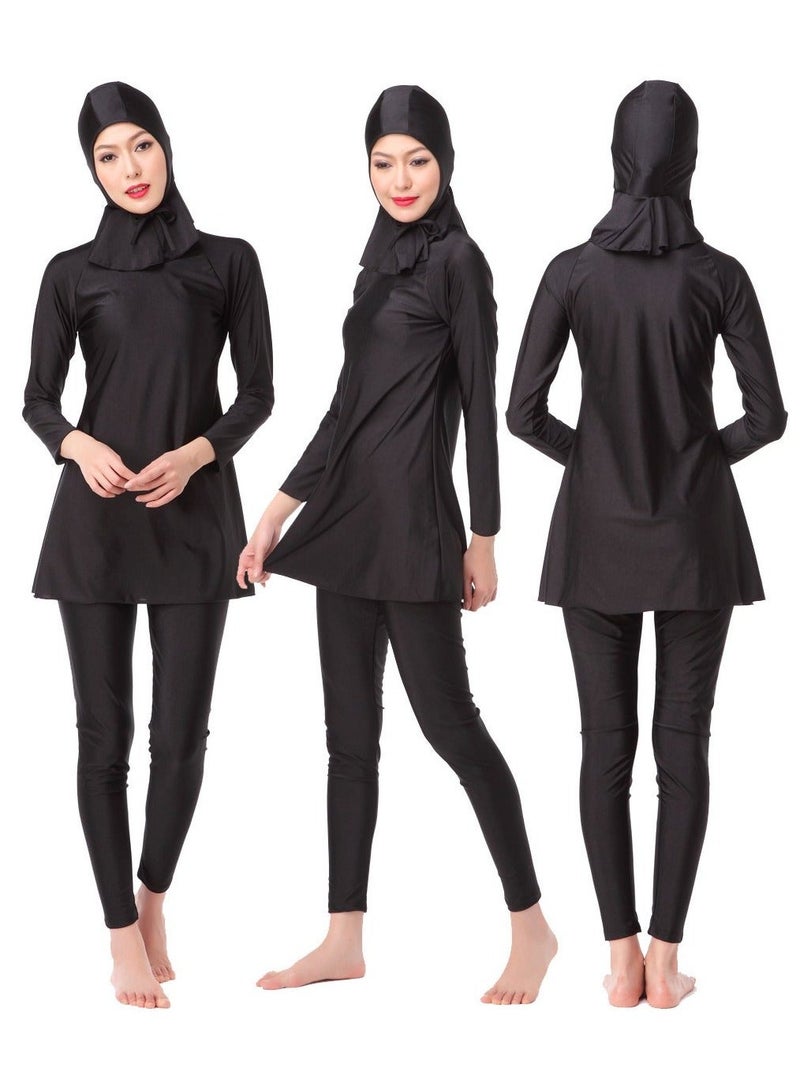 بدلة سباحة إسلامية مسلمة محافظة بأكمام طويلة، طقم بوركيني أسود - Image 1