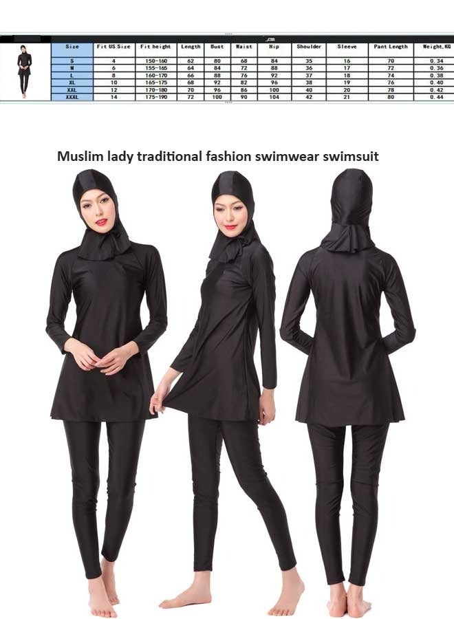 بدلة سباحة إسلامية مسلمة محافظة بأكمام طويلة، طقم بوركيني أسود - Image 3