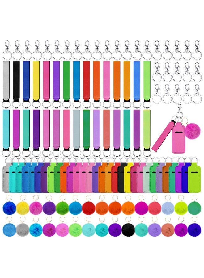 Tudomro Christmas Lip Balm Holder Keychain Set Include Lipstick Holder Colorful Wristlet Keychain Bulk Fluffy Pom Ball Accessory And Metal Keychains For Women Nurse Gift Purse(Candy Color,30 Sets) - Image 1