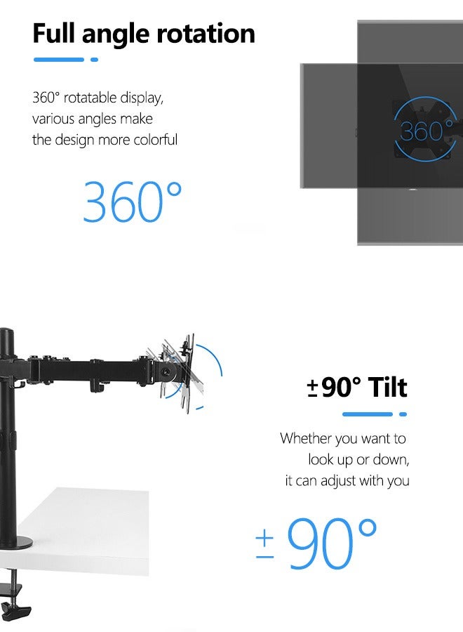 Dual Monitor Mount Stand, Articulating Gas Spring Monitor Arm, Adjustable Monitor Stand, Monitor Desk Mount with Clamp and Grommet Base - Fits 13 to 32 Inch LCD Computer Monitors - Image 4