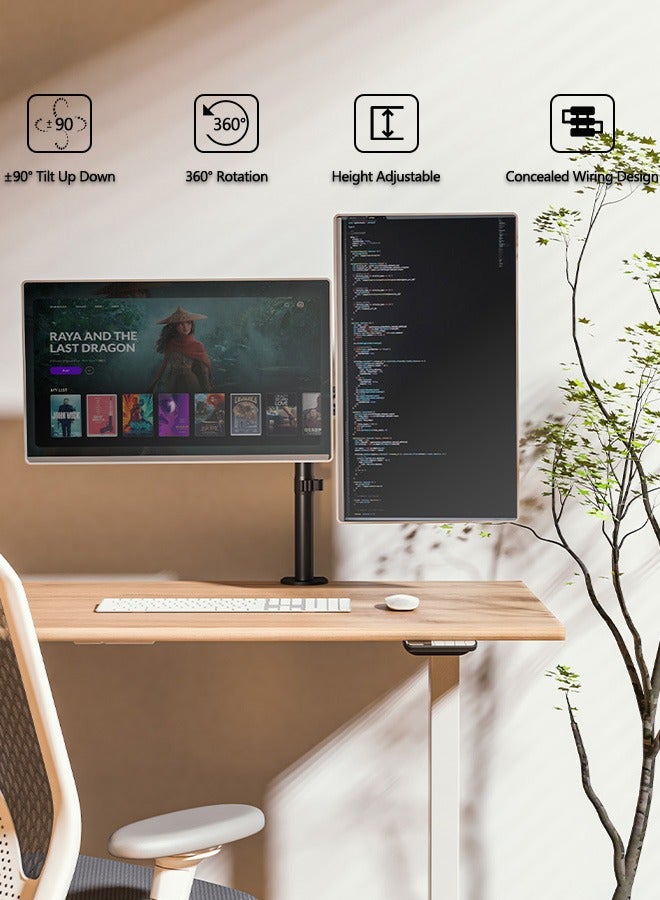 Dual Monitor Mount Stand, Articulating Gas Spring Monitor Arm, Adjustable Monitor Stand, Monitor Desk Mount with Clamp and Grommet Base - Fits 13 to 32 Inch LCD Computer Monitors - Image 3