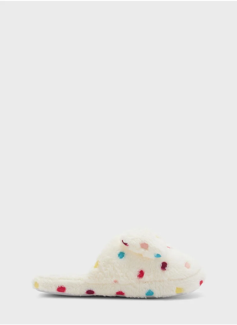 Ginger Polka Dot Bedrrom Slipper With Bow