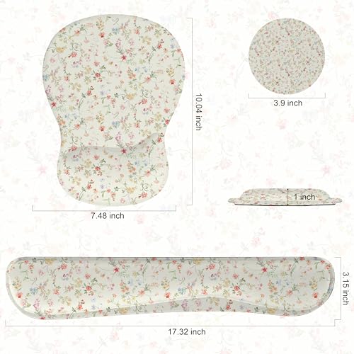 WINTOJO Wrist Rest Support for Mouse Pad Keyboard Set Circle Coaster Gaming Mouse Pad Ergonomic Gel Memory Foam Set for Computer Laptop Office Pain Relief Comfortably Typing Flowers KM39 - Image 3