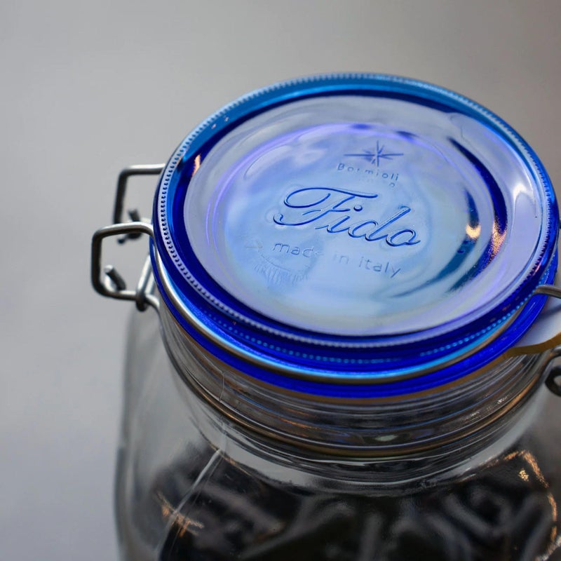 Bormioli Rocco Fido Square Jaw with Blue Lid, 33-3/4-Ounce, 33.75 Ounce, Clear - Image 3